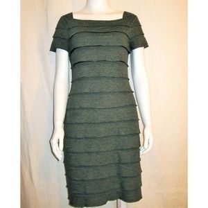 Max Studio Stretch BodyCon Dress Gray Short Sleeve Tiered Women's Size Small/Med
